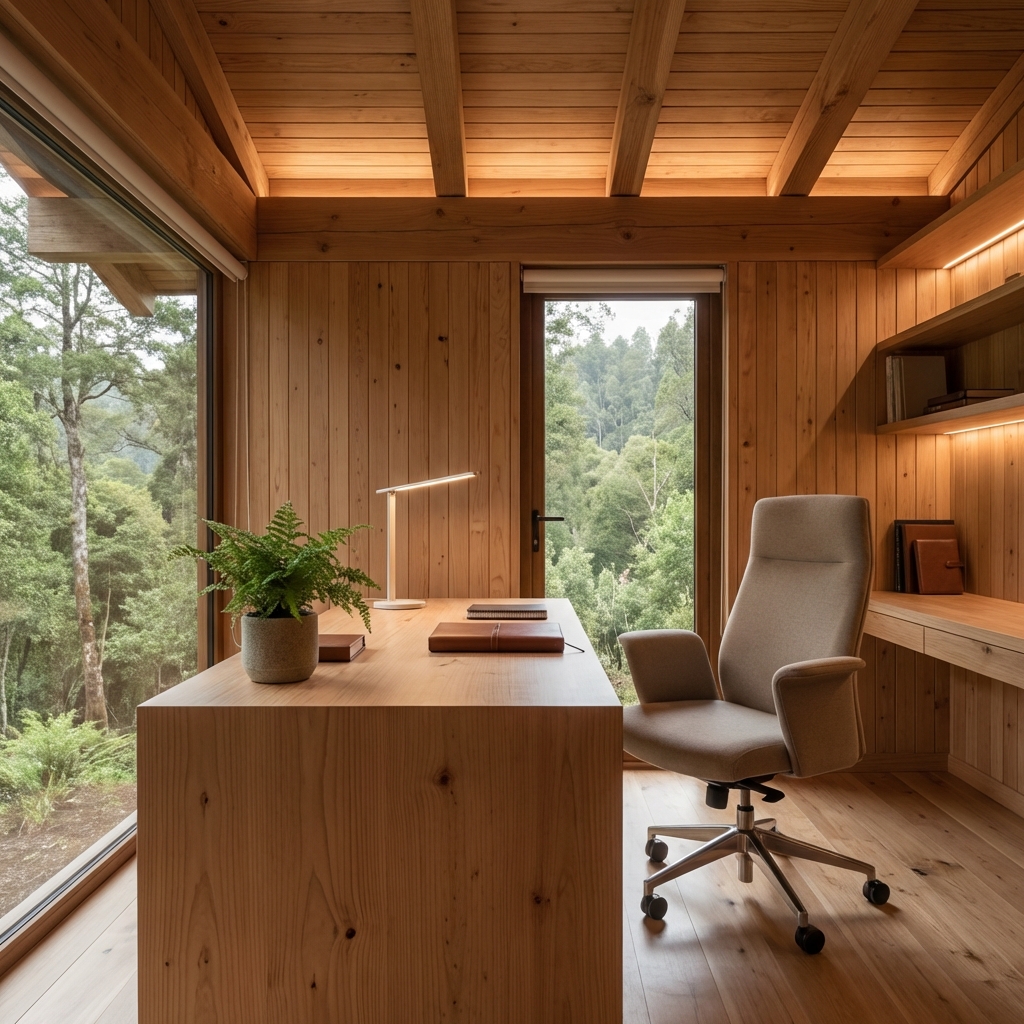 Casa Modelo Epulef home office - Espacio de trabajo premium con diseño rustico y vista a la naturaleza Villarrica