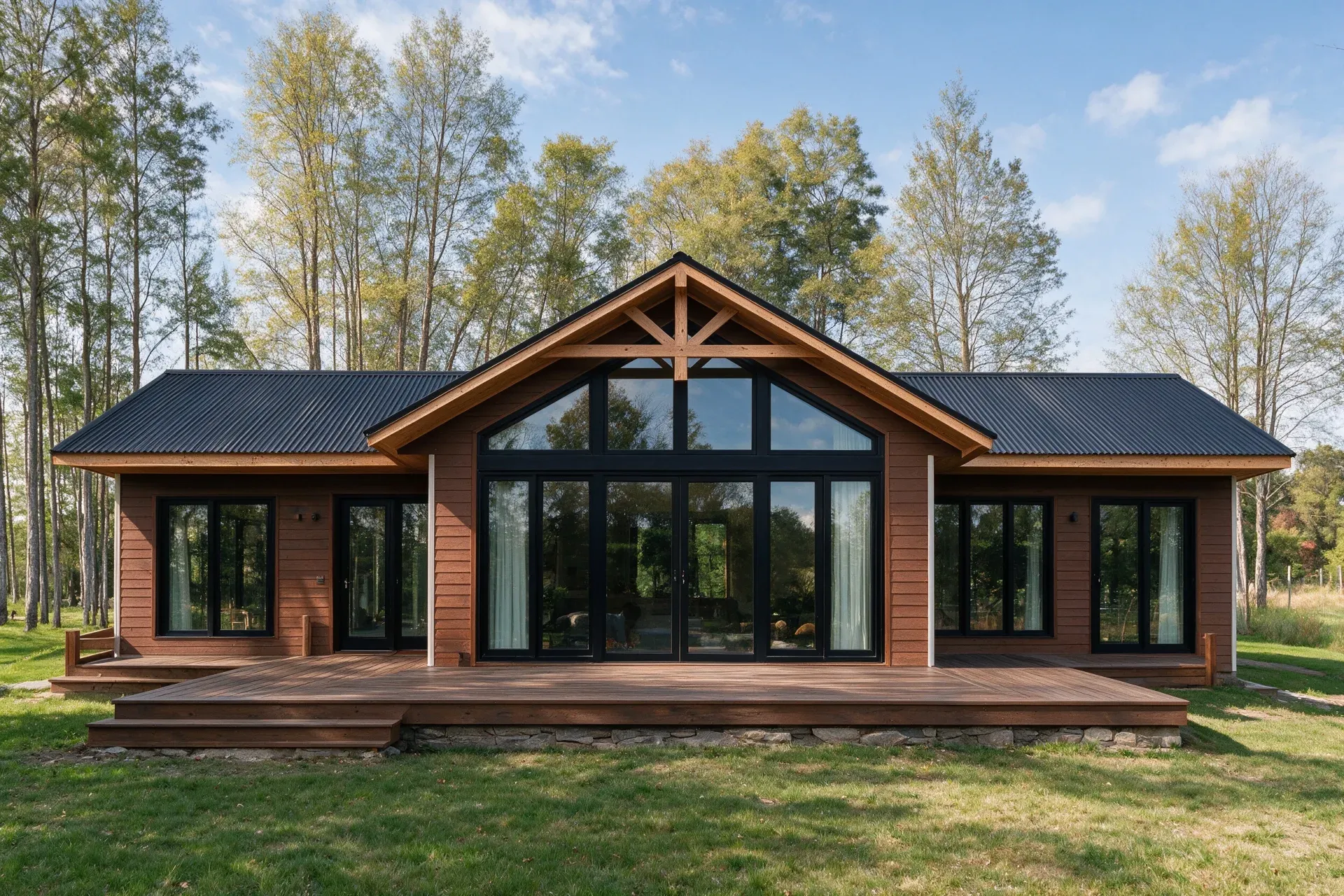 Casa Modelo Huenulef 100m² en Villarrica - Vivienda de madera con porche y living-comedor abierto