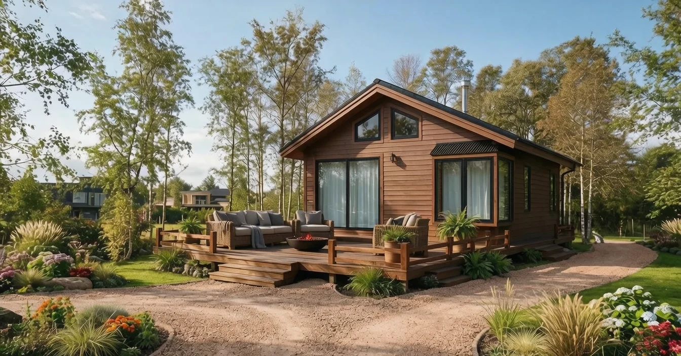 Casa Modelo Panguilef 60m² en Villarrica - Cabaña de madera premium con terraza y deck de vidrio