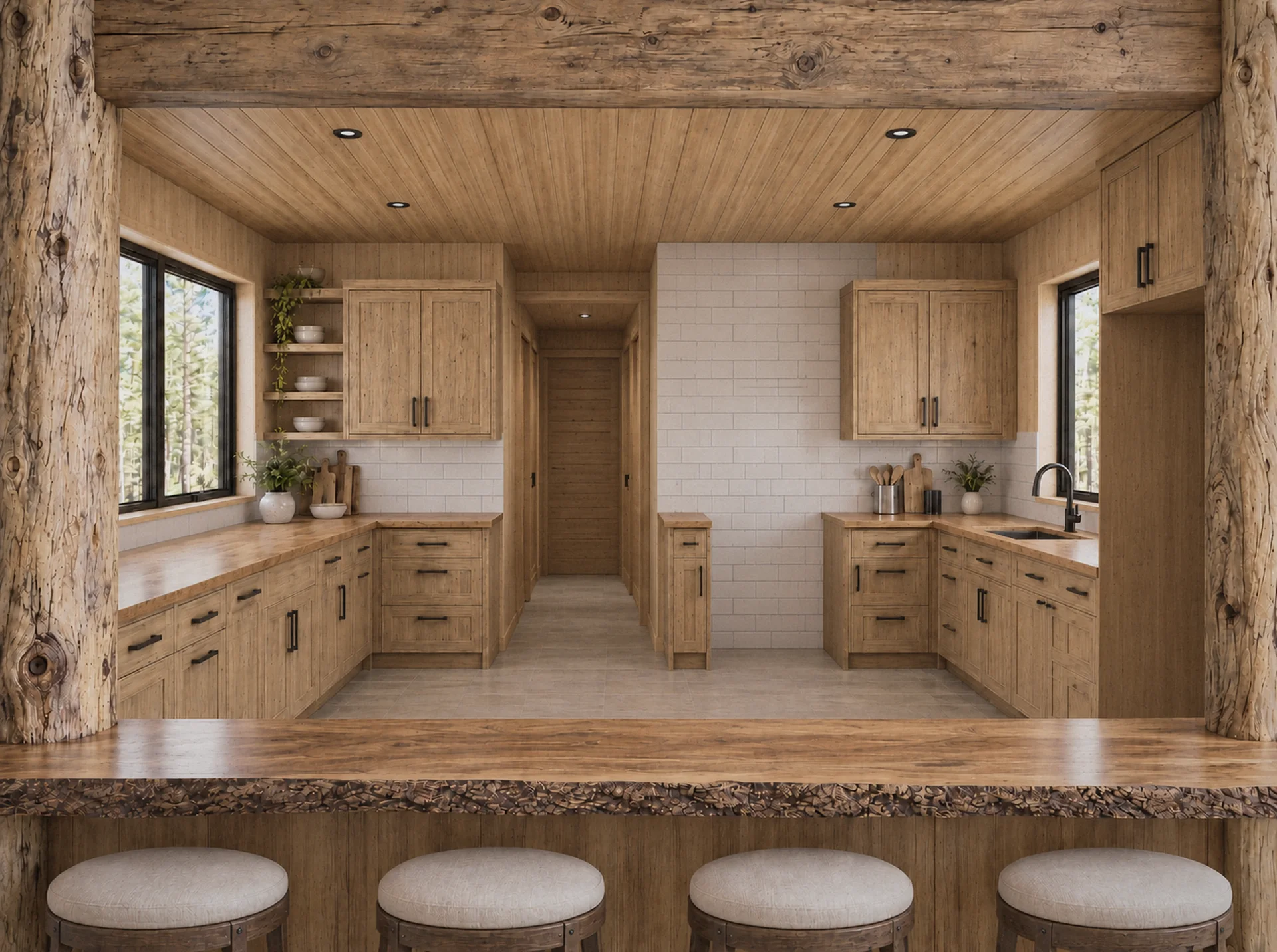 Cocina de referencia: muebles de madera, mesón y lavaplatos incluidos; espacios listos para cocina y refrigerador