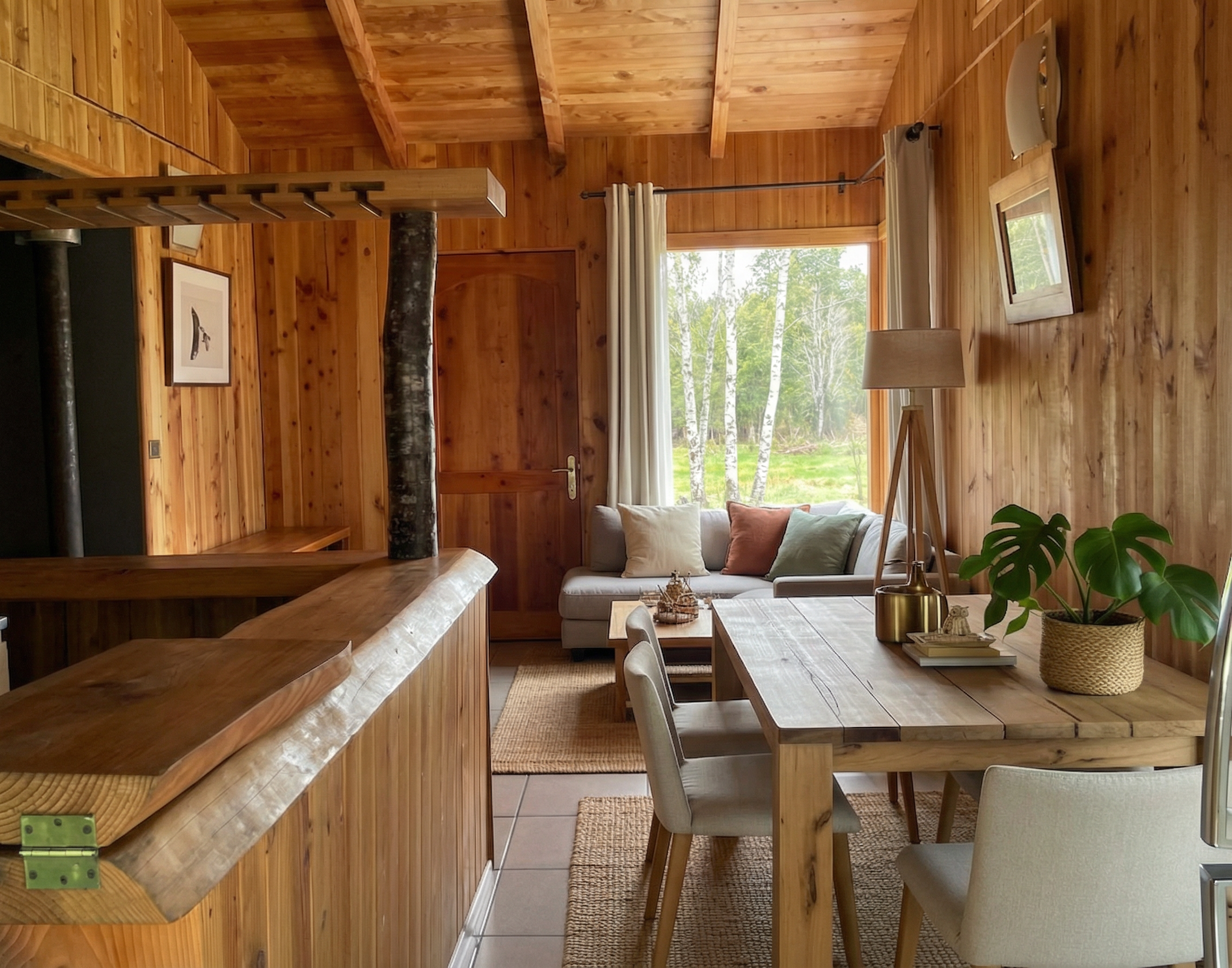 Casa Modelo Panguilef living comedor integrado 60m² - Interior diseño rústico premium Villarrica