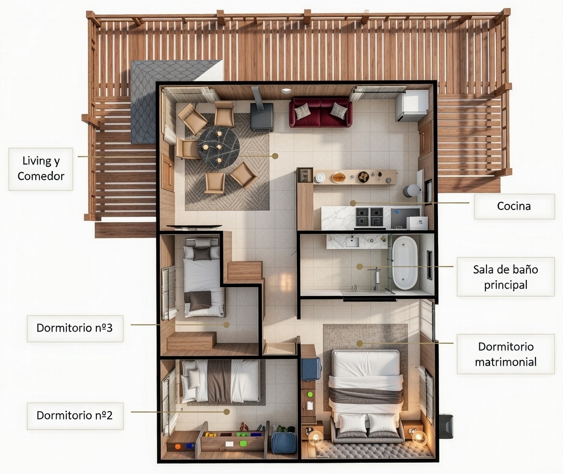 Plano Modelo Panguilef 60m²