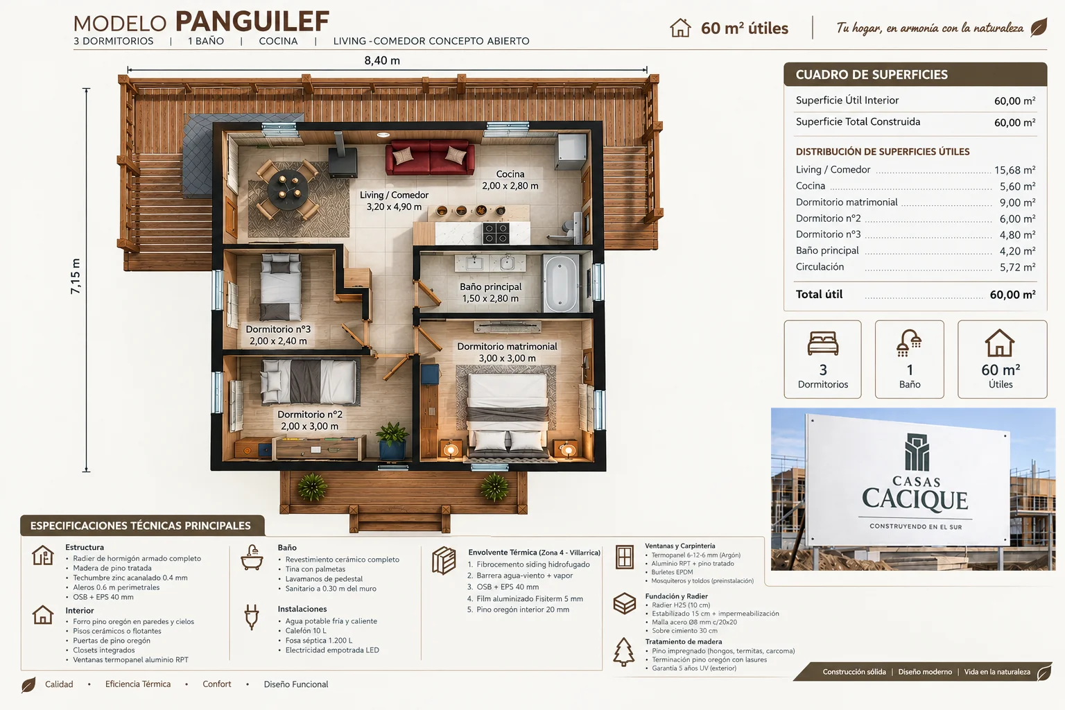 Plano Modelo Panguilef 60m²